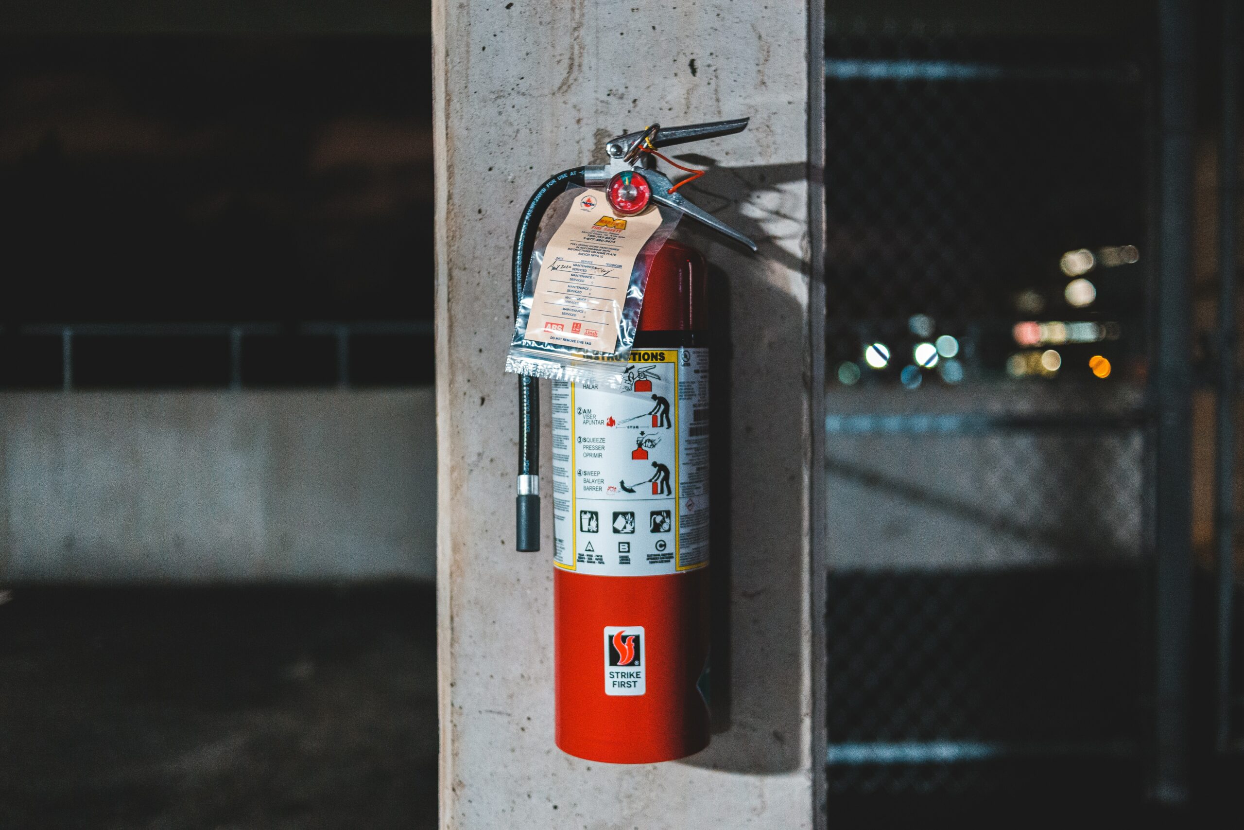 fire extinguisher mounted on wall