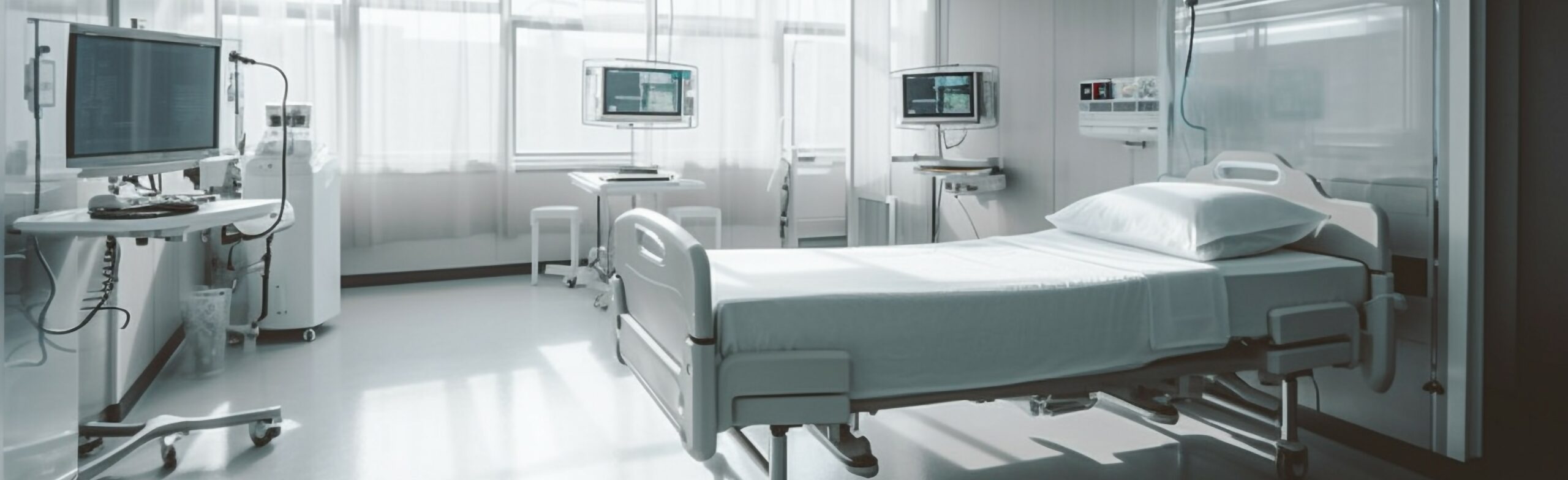 Modern hospital ward with empty beds and advanced medical equipment generated by AI